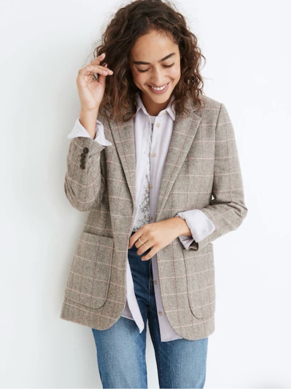 Madewell Larsen Blazer In Plaid Herringbne Window Weath Grove